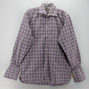 Aquas cutum Shirt 15 1/2 Button Up French Cuff Plaid Preppy Medium